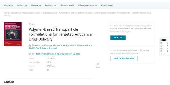 Polymer-Based Nanoparticle Formulations for Targeted Anticancer Drug Delivery. In “Nanomedicine and Applications in Cancer: A Complete Guide to Nanomedicine and Cancer Applications”.